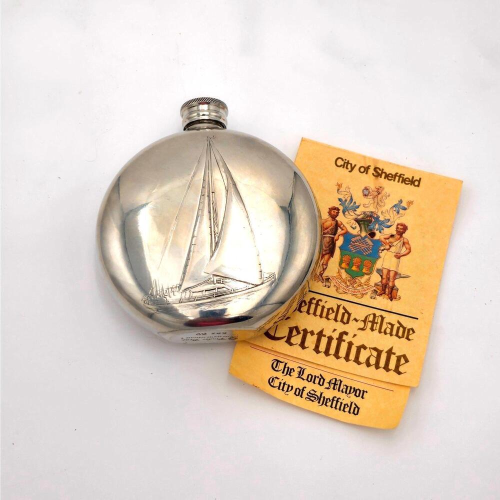 English Pewter Sheffield Flask Pinder Brothers LTD. 6‎ oz.